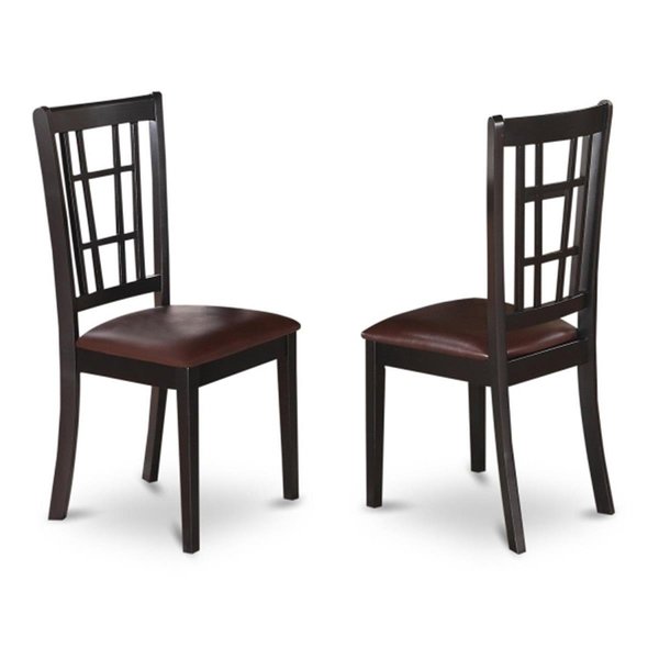 East West Furniture Nicoli Dining Chair with Faux Leather Seat in Black Finish Pack of 2 NIC-BLK-LC